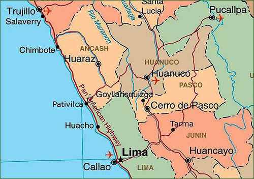 map of peru. Map of central area of Peru
